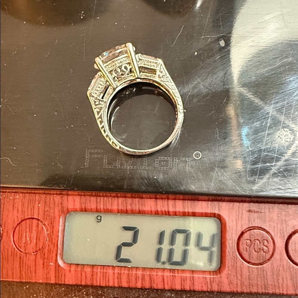 Cocktail Ring CZ 925 Signed GSK Size 7 Filigree sterling silver Mossanite 21.04G - Picture 13 of 13